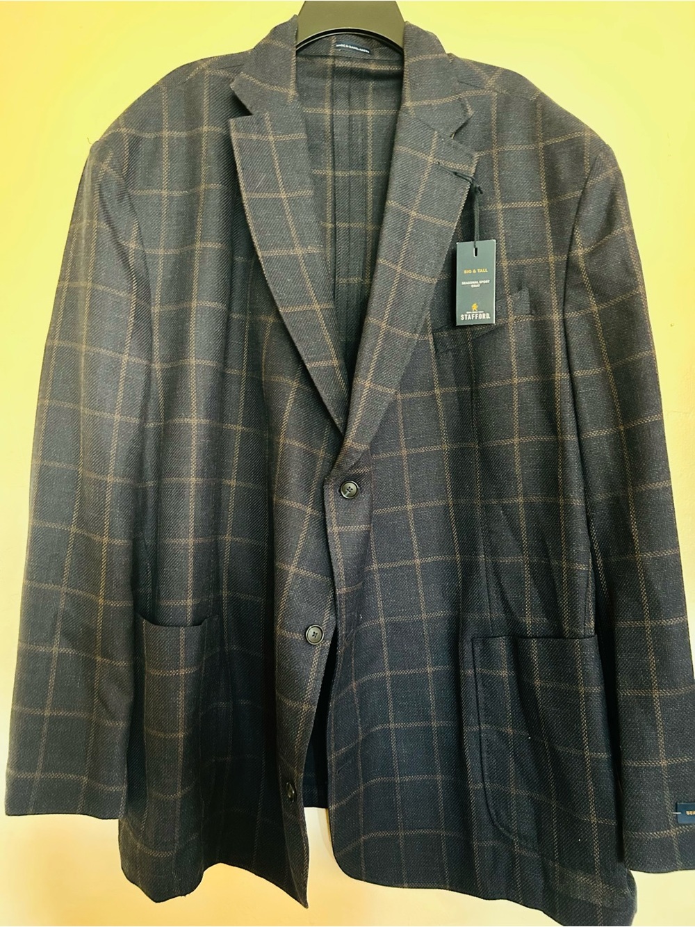 NWT Stafford Navy Blazer with Brown Windowpane Check size 56L